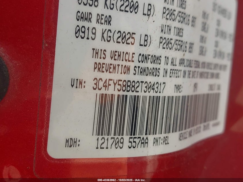 2002 Chrysler Pt Cruiser Touring VIN: 3C4FY58B82T304317 Lot: 43363962