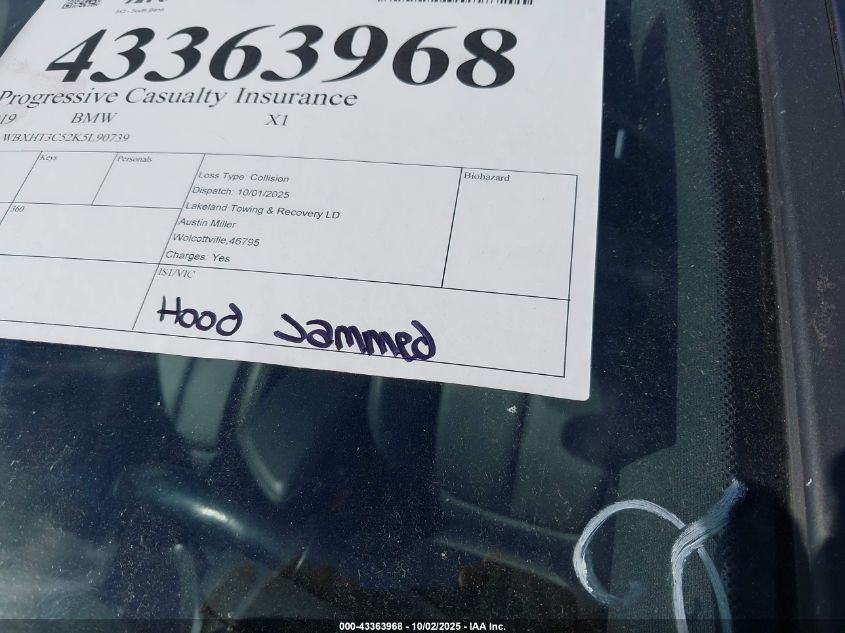 2019 BMW X1 xDrive28I VIN: WBXHT3C52K5L90739 Lot: 43363968