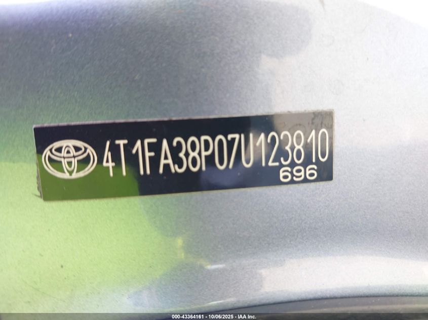 2007 Toyota Camry Solara Sport VIN: 4T1FA38P07U123810 Lot: 43364161