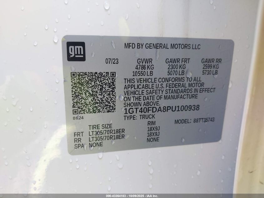 2023 GMC Hummer Ev Pickup E4Wd 3X VIN: 1GT40FDA8PU100938 Lot: 43364183