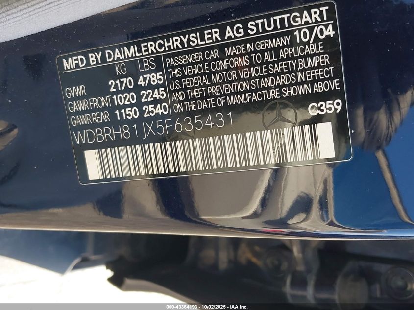 2005 Mercedes-Benz C 240 Luxury 4Matic VIN: WDBRH81JX5F635431 Lot: 43364193