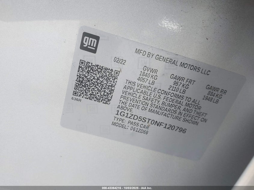 2022 CHEVROLET MALIBU FWD LT - 1G1ZD5ST0NF120796