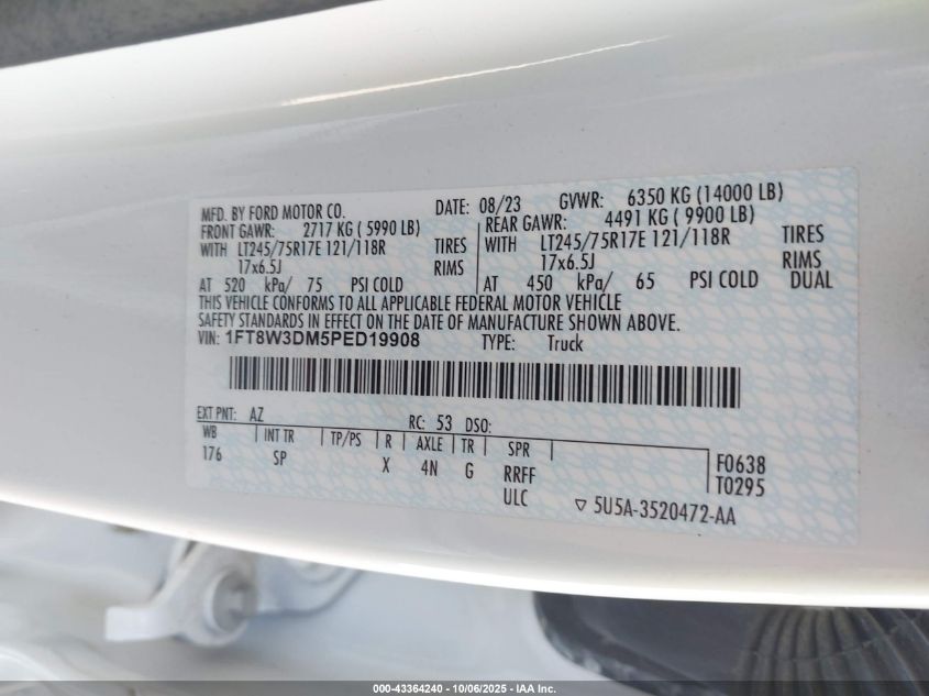 2023 Ford F-350 King Ranch VIN: 1FT8W3DM5PED19908 Lot: 43364240
