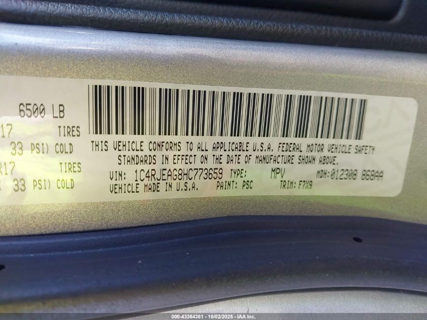 2017 Jeep Grand Cherokee Laredo 4X2 VIN: 1C4RJEAG8HC773659 Lot: 43364381