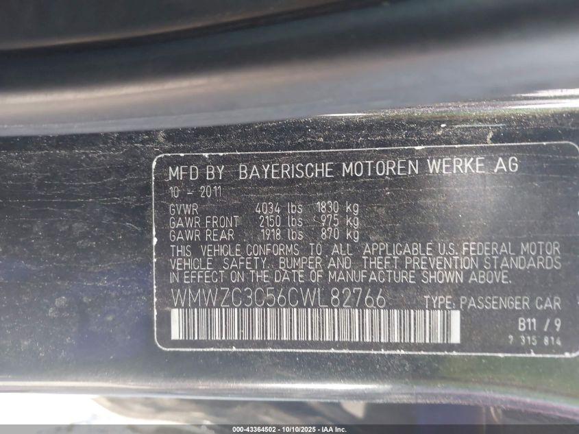 2012 Mini Cooper S Countryman VIN: WMWZC3C56CWL82766 Lot: 43364502