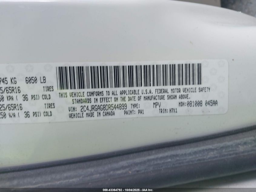 2013 Ram Cargo Tradesman VIN: 2C4JRGAG8DR544899 Lot: 43364792