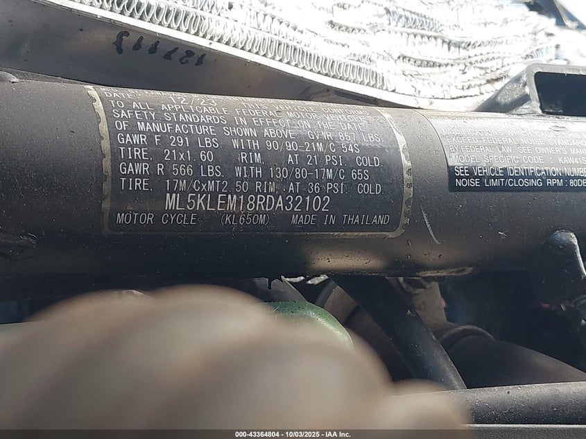 2024 Kawasaki Kl650 M VIN: ML5KLEM18RDA32102 Lot: 43364804