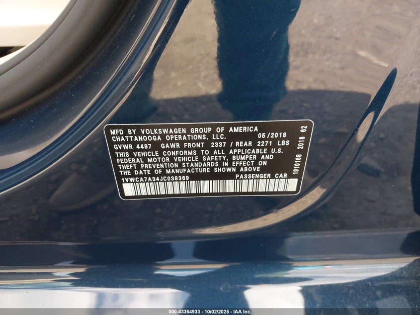 2018 VOLKSWAGEN PASSAT 2.0T SEL PREMIUM 1VWCA7A34JC038369