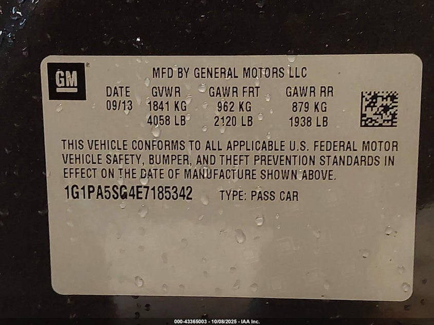 2014 CHEVROLET CRUZE LS AUTO 1G1PA5SG4E7185342