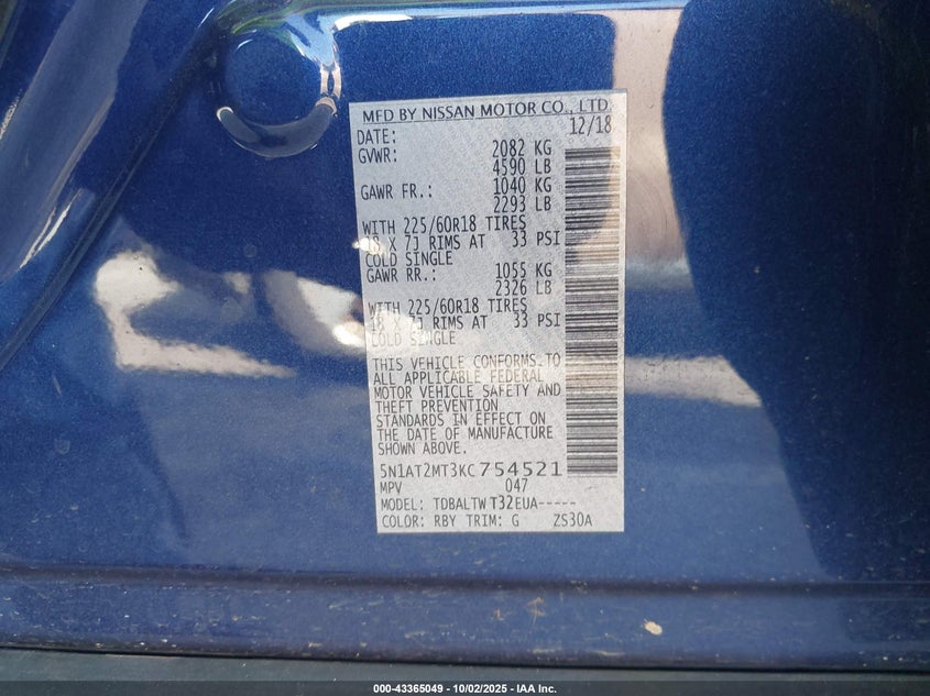 2019 NISSAN ROGUE SV - 5N1AT2MT3KC754521