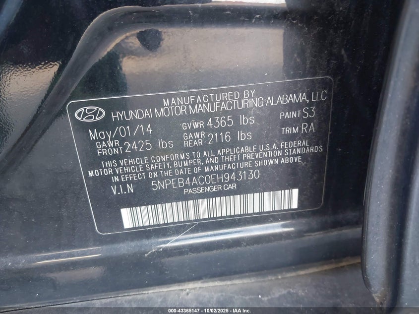 2014 HYUNDAI SONATA GLS - 5NPEB4AC0EH943130