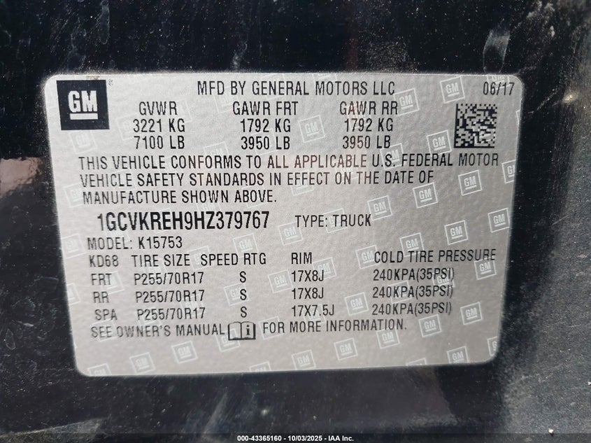 2017 CHEVROLET SILVERADO 1500 1LT - 1GCVKREH9HZ379767