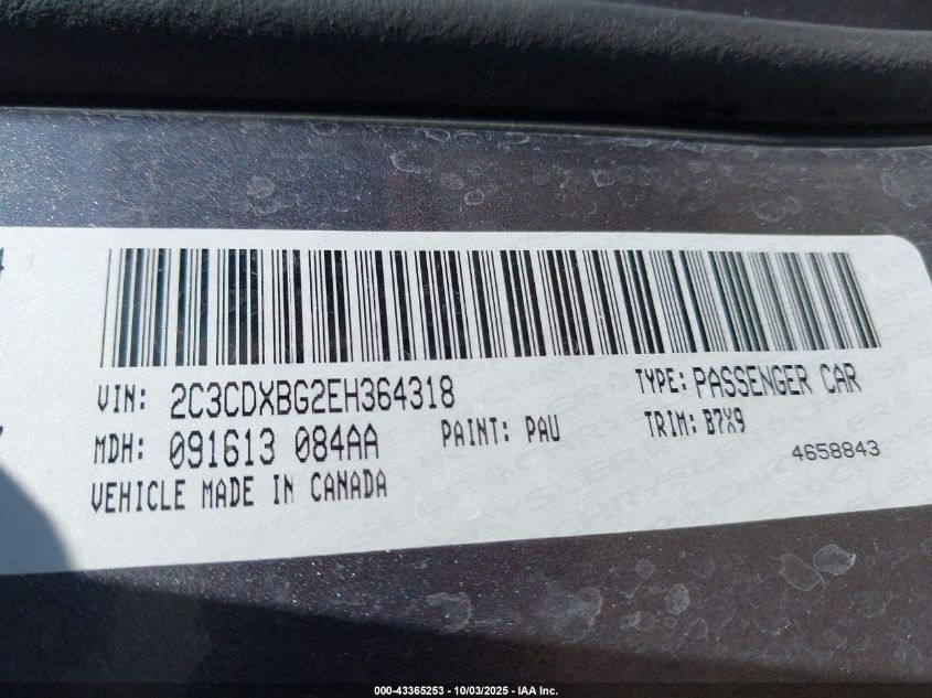 2014 Dodge Charger Se VIN: 2C3CDXBG2EH364318 Lot: 43365253