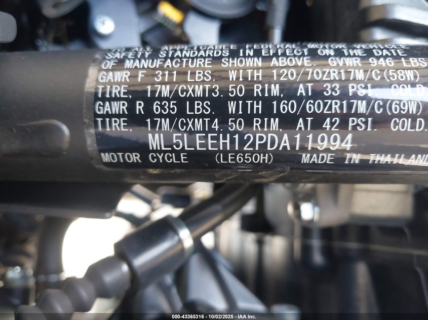 2023 Kawasaki Kle650 F VIN: ML5LEEH12PDA11994 Lot: 43365316