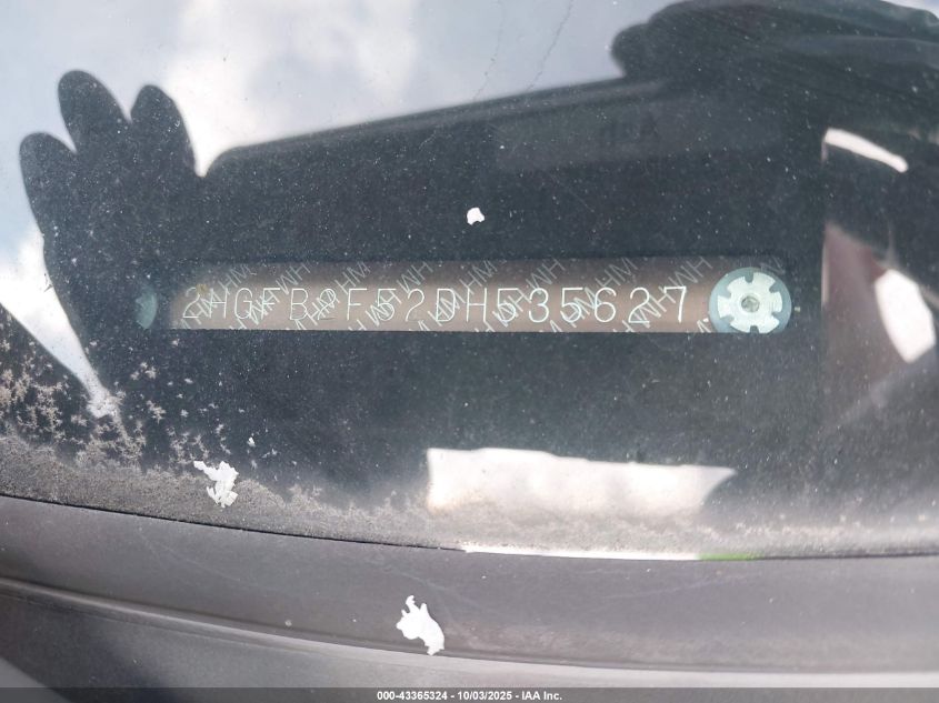 2013 Honda Civic Lx VIN: 2HGFB2F52DH535627 Lot: 43365324