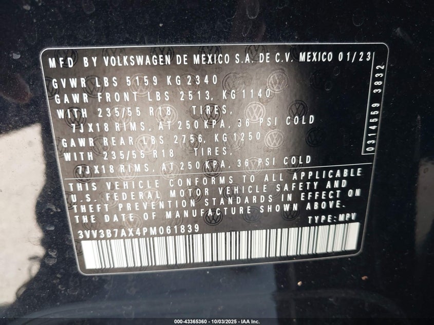 2023 VOLKSWAGEN TIGUAN 2.0T SE 3VV3B7AX4PM061839