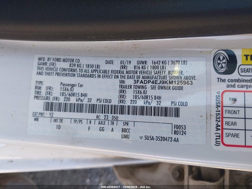 2019 FORD FIESTA SE 3FADP4EJ9KM125963