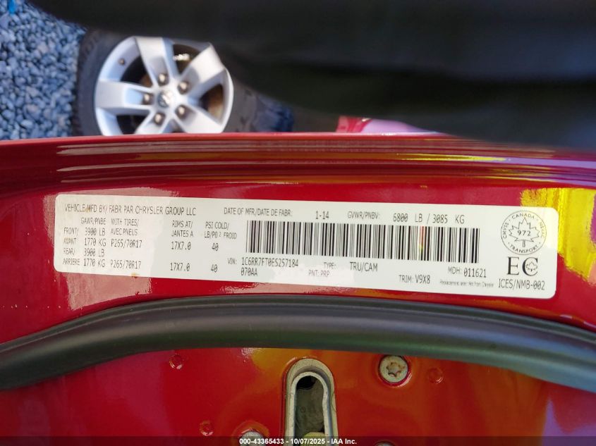 2014 Ram 1500 St VIN: 1C6RR7FT0ES257184 Lot: 43365433