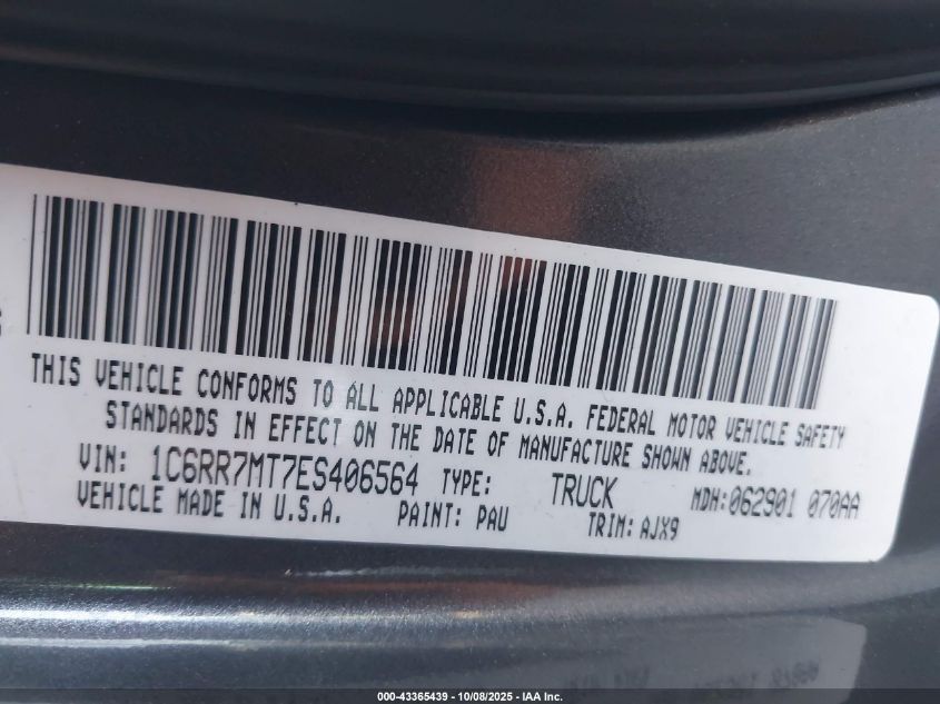 2014 Ram 1500 Sport VIN: 1C6RR7MT7ES406564 Lot: 43365439