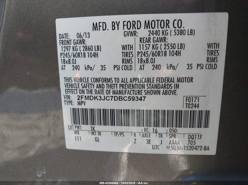 2013 FORD EDGE SEL - 2FMDK3JC7DBC59347
