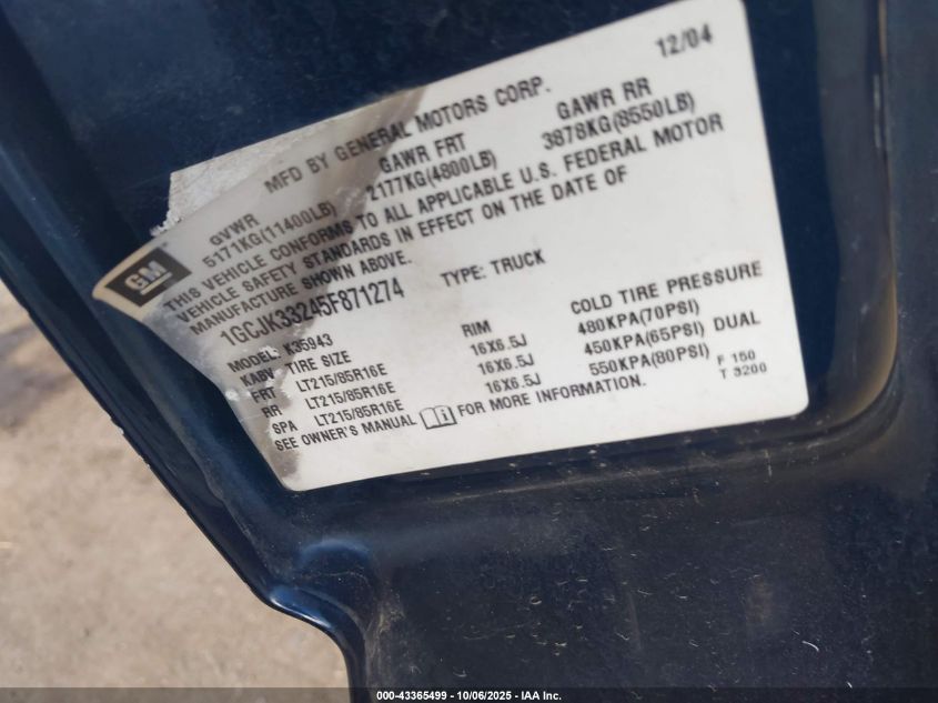 2005 Chevrolet Silverado 3500 Lt VIN: 1GCJK33245F871274 Lot: 43365499