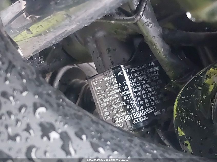 2014 Kawasaki Ex300 B VIN: JKAEX8B18EA006632 Lot: 43365504