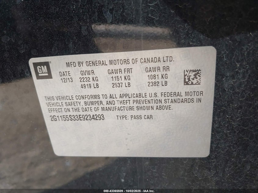 2014 CHEVROLET IMPALA 2LZ - 2G1155S33E9234293