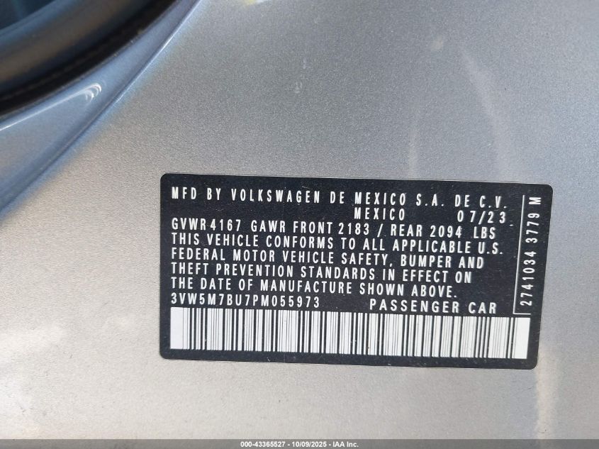 2023 Volkswagen Jetta 1.5T S VIN: 3VW5M7BU7PM055973 Lot: 43365527