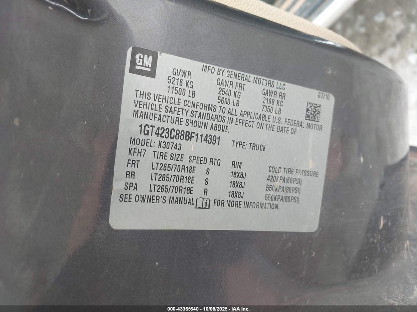 1GT423C88BF114391 2011 GMC SIERRA photo no. 9