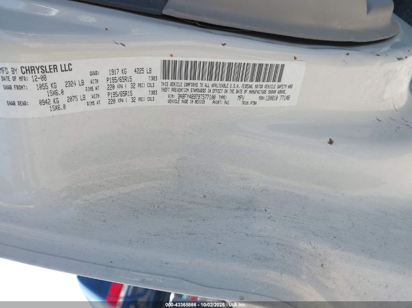 2009 Chrysler Pt Cruiser Lx VIN: 3A8FY48979T577100 Lot: 43365866