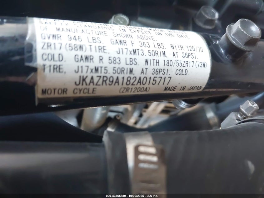 2002 KAWASAKI ZR1200 A - JKAZR9A182A015717