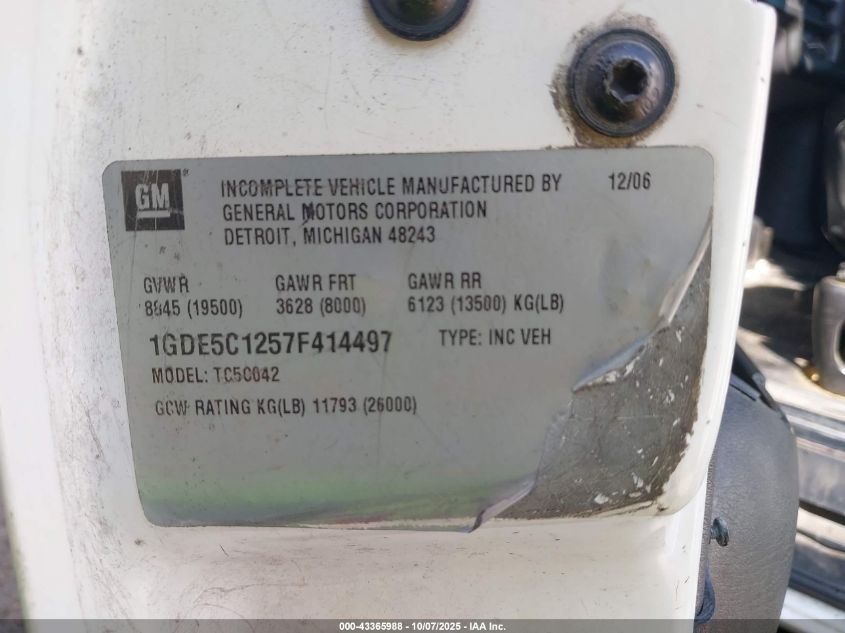 2007 GMC C5500 VIN: 1GDE5C1257F414497 Lot: 43365988