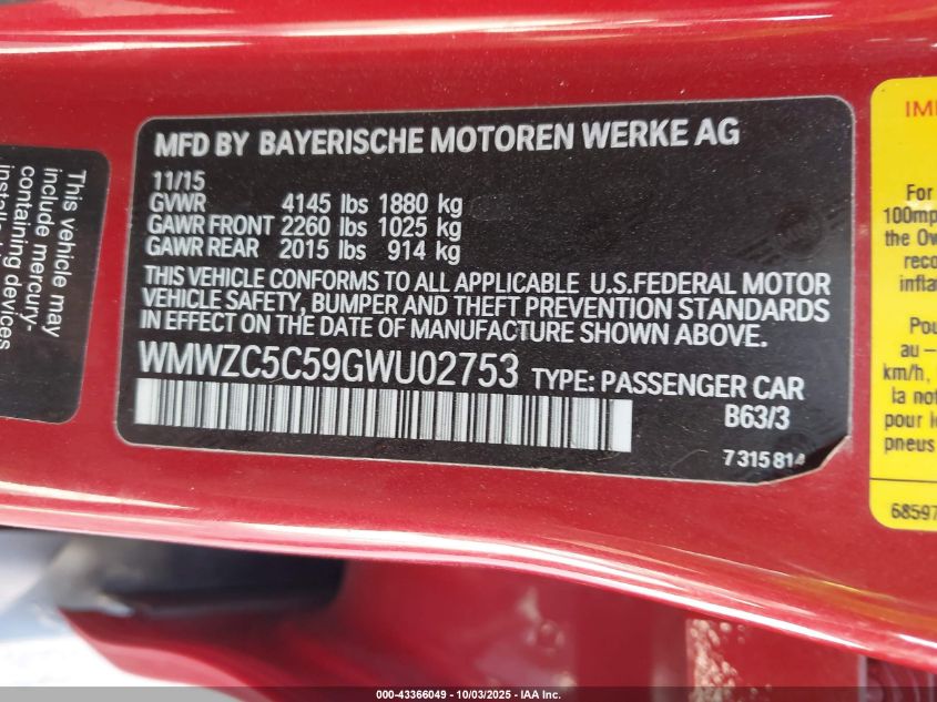 2016 Mini Countryman Cooper S VIN: WMWZC5C59GWU02753 Lot: 43366049