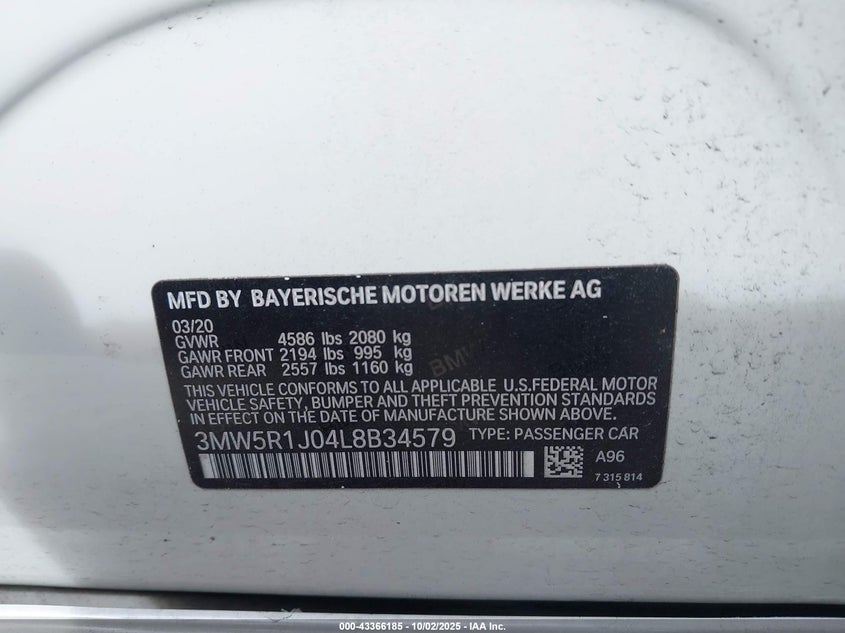 2020 BMW 330I - 3MW5R1J04L8B34579