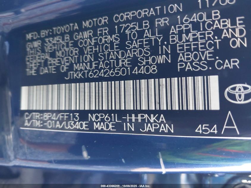 2006 Scion Xa VIN: JTKKT624265014408 Lot: 43366209