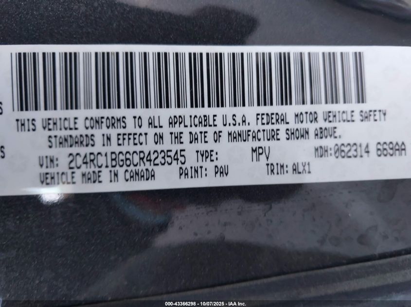 2012 Chrysler Town & Country Touring VIN: 2C4RC1BG6CR423545 Lot: 43366298