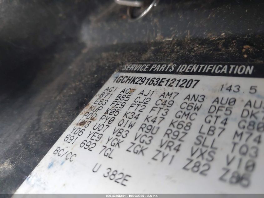 2003 Chevrolet Silverado 2500Hd Lt VIN: 1GCHK29163E121207 Lot: 43366451