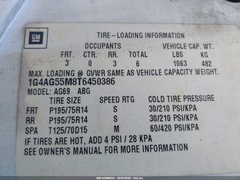 1996 Buick Century Special/Custom/Limited VIN: 1G4AG55M8T6450386 Lot: 43366634