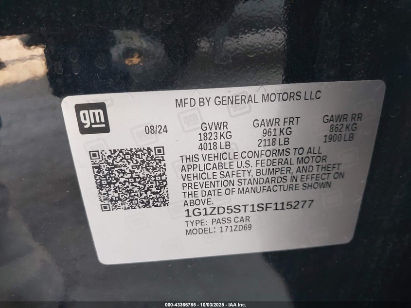 2025 Chevrolet Malibu Fwd 1Lt VIN: 1G1ZD5ST1SF115277 Lot: 43366785