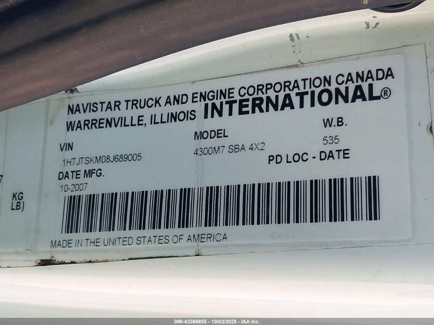 2008 International 4000 4300 VIN: 1HTJTSKM08J689005 Lot: 43366855