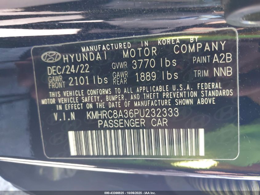 2023 Hyundai Venue Sel VIN: KMHRC8A36PU232333 Lot: 43366925