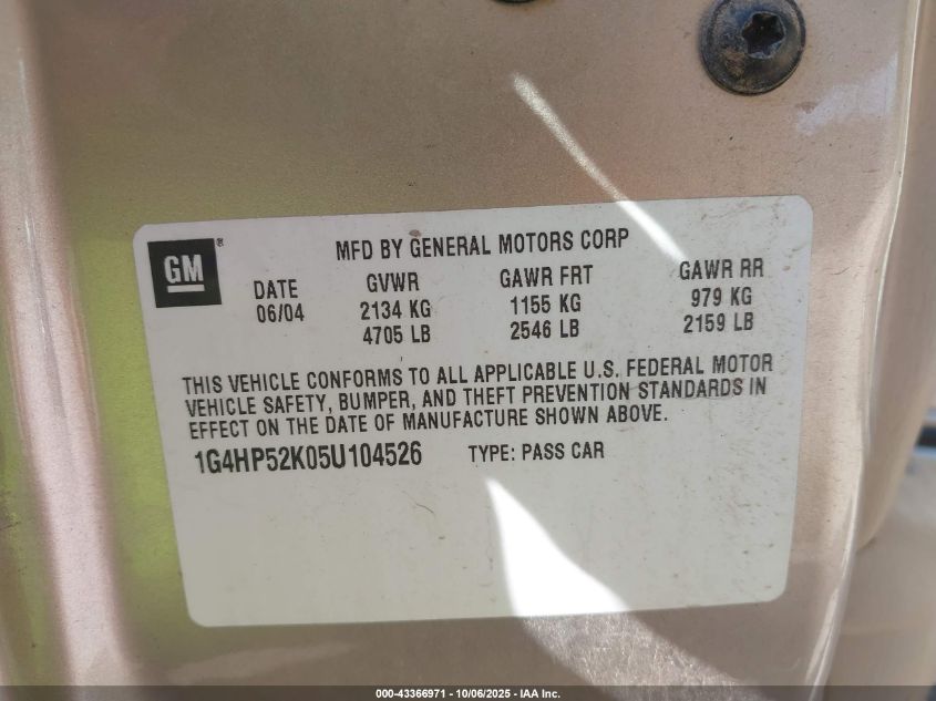 2005 Buick Lesabre Custom VIN: 1G4HP52K05U104526 Lot: 43366971