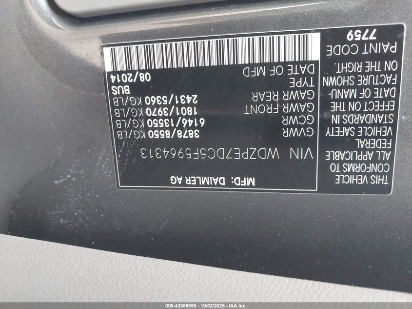 2015 MERCEDES-BENZ SPRINTER 2500 NORMAL ROOF - WDZPE7DC5F5964313