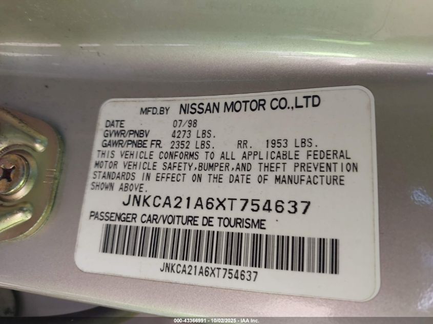 1999 Infiniti I30 Limited/Standard/Touring VIN: JNKCA21A6XT754637 Lot: 43366991