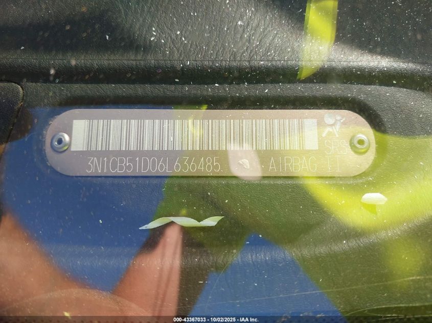 2006 Nissan Sentra 1.8S VIN: 3N1CB51D06L636485 Lot: 43367033