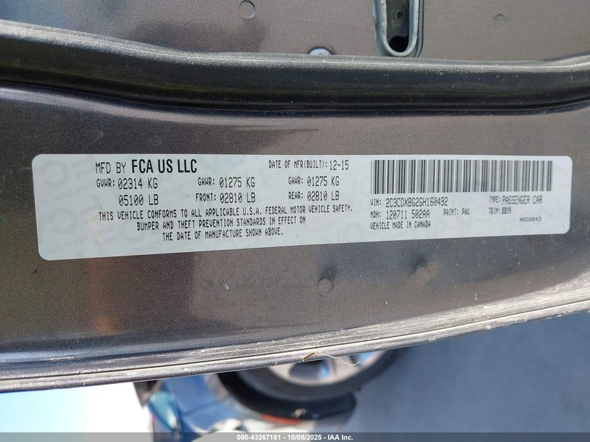 2016 DODGE CHARGER SE - 2C3CDXBG2GH160492