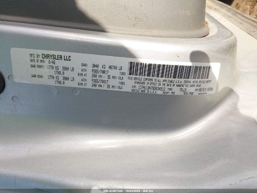 2008 Dodge Ram 1500 St/Sxt VIN: 1D7HU18N78S634912 Lot: 43367244