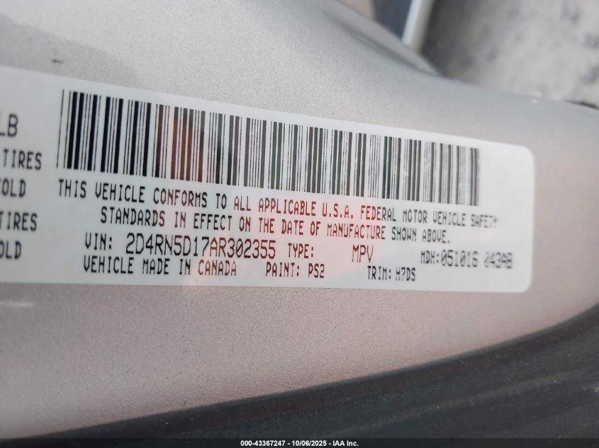 2010 Dodge Grand Caravan Sxt VIN: 2D4RN5D17AR302355 Lot: 43367247