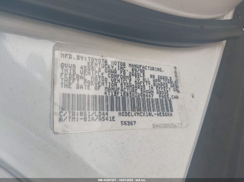 1999 Toyota Avalon Xls VIN: 4T1BF18B3XU298447 Lot: 43367257