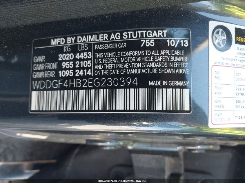 2014 Mercedes-Benz C 250 Luxury/Sport VIN: WDDGF4HB2EG230394 Lot: 43367403